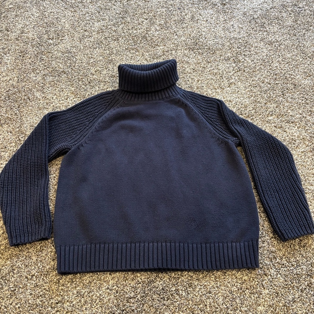 Haven Well Within Cotton Blend Navy Blue Turtleneck Chunky Knit  Sweater